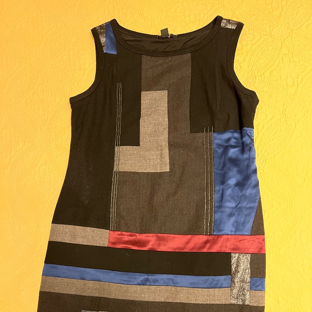 DKNY size 14 Patchwork Wool, Silk, Beaded dress